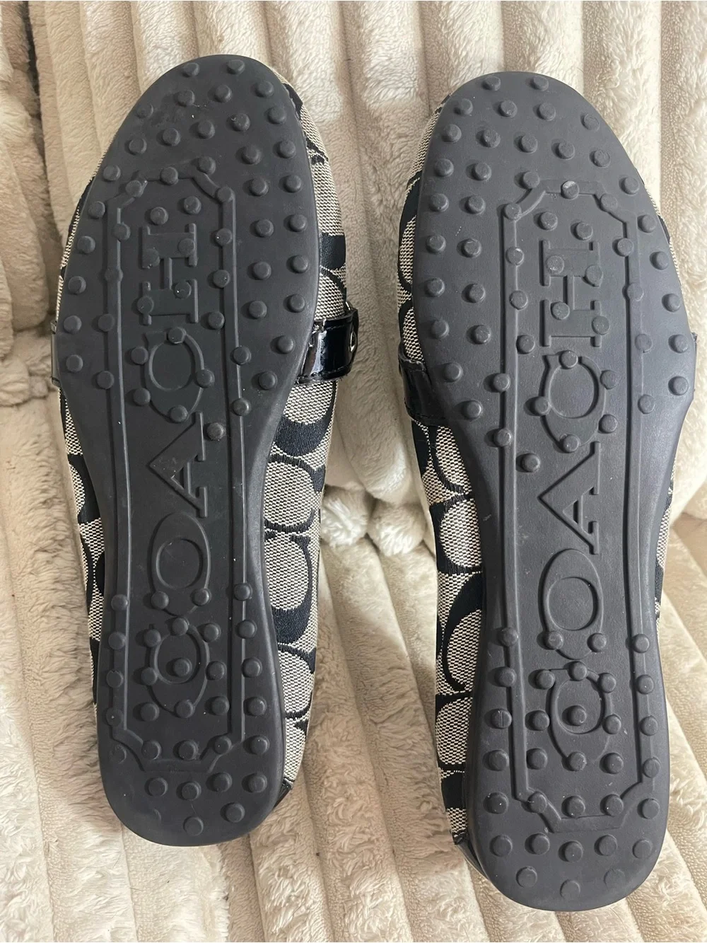 Coach Black and Gray Signature Logo Loafers with Silver Plaque